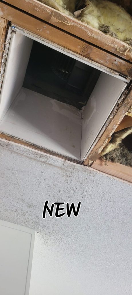 Clean, newly installed return-air duct with the ceiling closed back up.